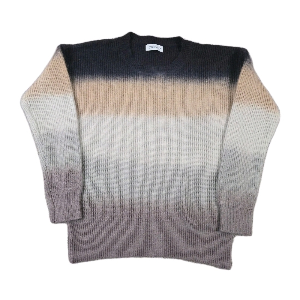 Cbrand Wool Blend Sweater Womens M/L Fuzzy Cozy Knit Multicolor Ombre Striped